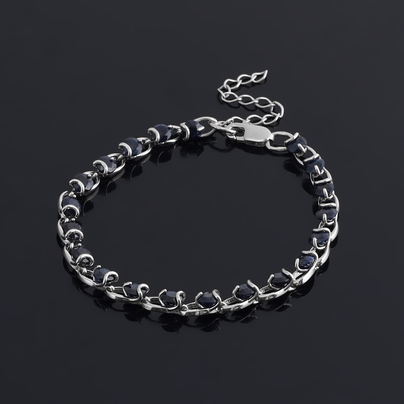 Браслет сапфир Индия (серебро 925 пр. родир. бел.) огранка 4 мм 17 см (+4 см)