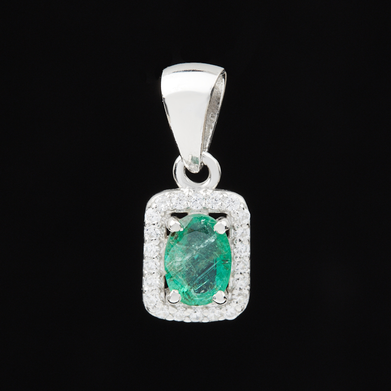 Кулон изумруд Колумбия (серебро 925 пр. родир. бел.) прямоугольник огранка
