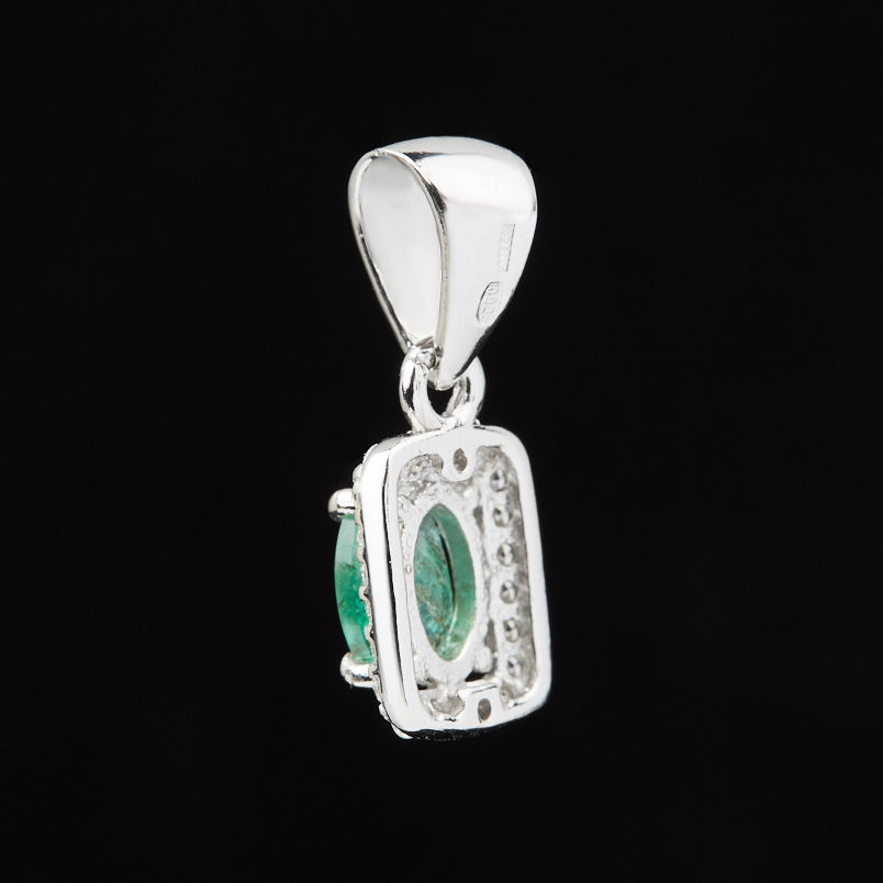 Кулон изумруд Колумбия (серебро 925 пр. родир. бел.) прямоугольник огранка