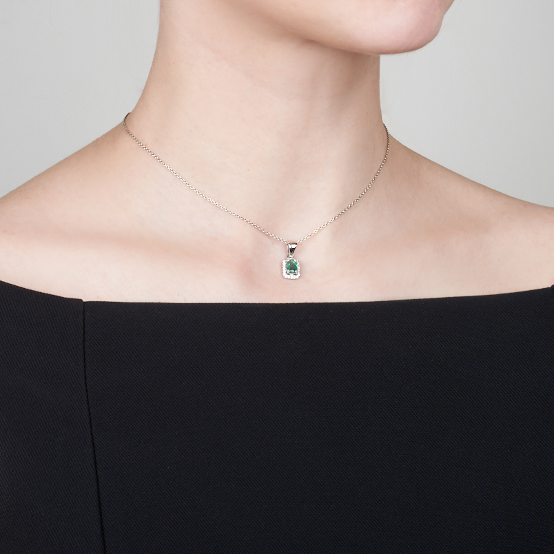 Кулон изумруд Колумбия (серебро 925 пр. родир. бел.) прямоугольник огранка