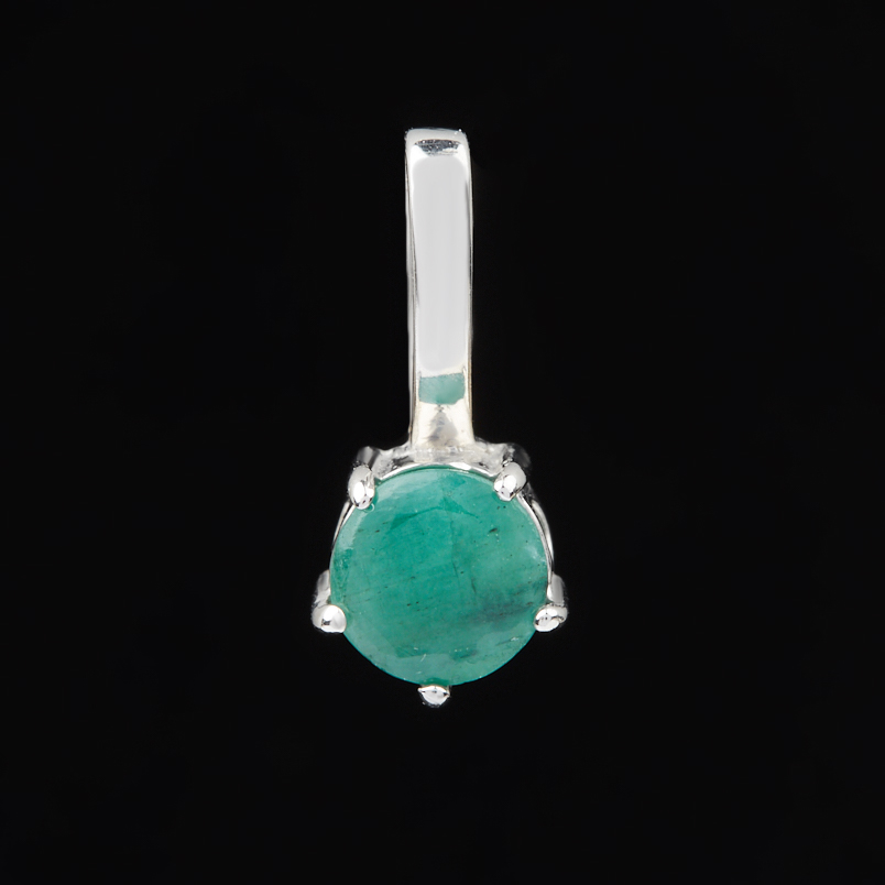 Кулон изумруд Колумбия (серебро 925 пр. родир. бел.) круг огранка