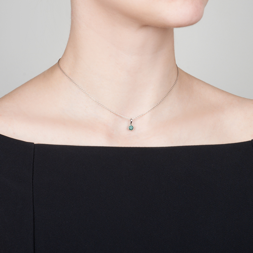 Кулон изумруд Колумбия (серебро 925 пр. родир. бел.) круг огранка