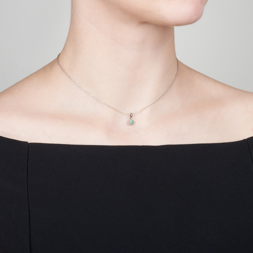 Кулон изумруд Колумбия (серебро 925 пр. родир. бел.) круг огранка