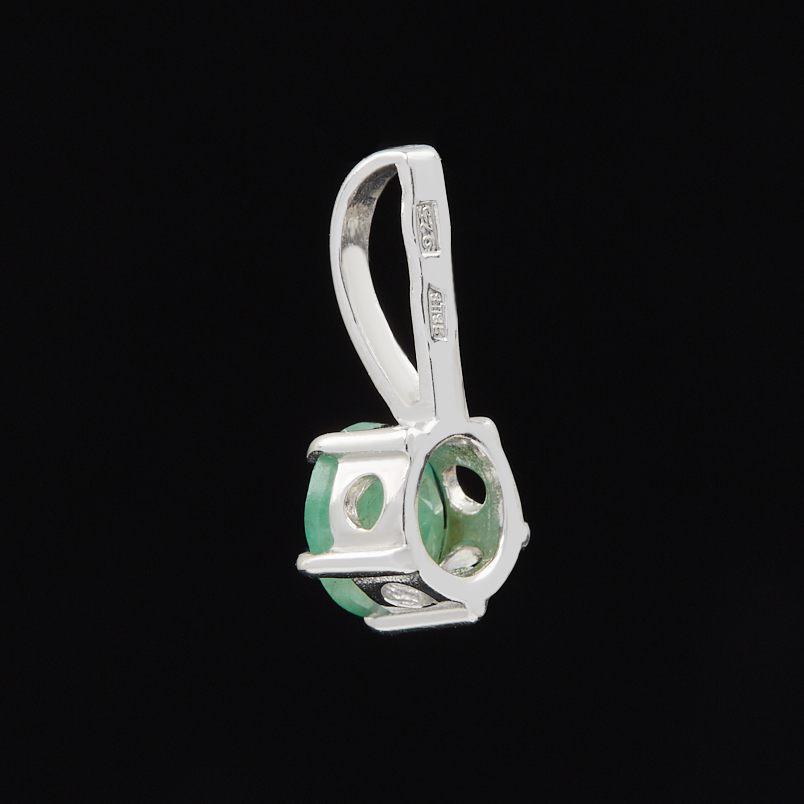 Кулон изумруд Колумбия (серебро 925 пр. родир. бел.) круг огранка