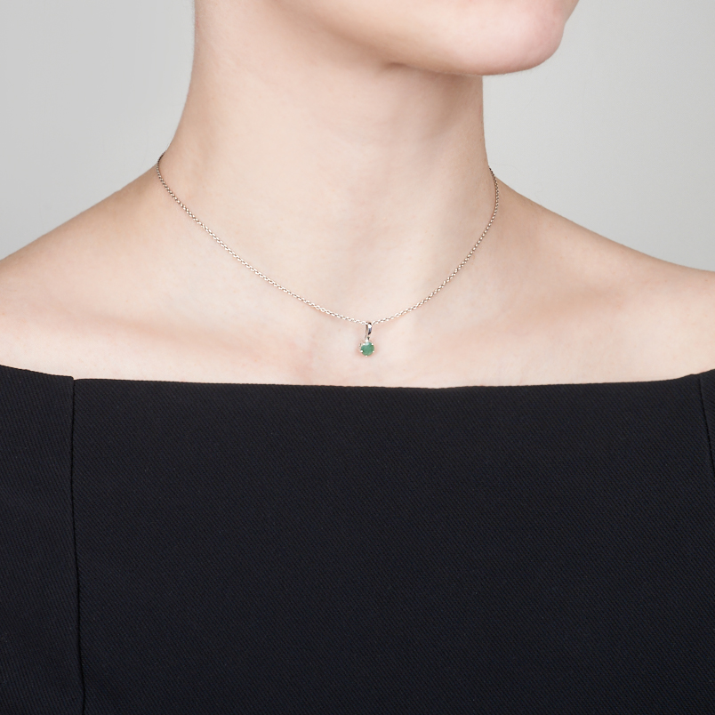 Кулон изумруд Колумбия (серебро 925 пр. родир. бел.) круг огранка