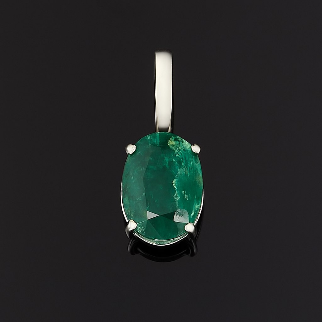 Кулон изумруд Колумбия (серебро 925 пр. родир. бел.) овал огранка