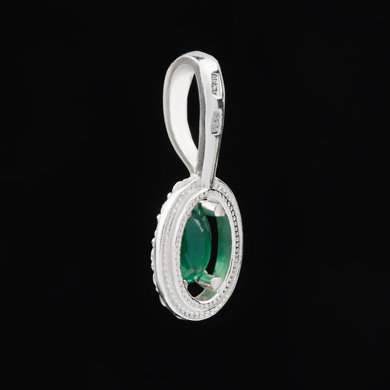 Кулон изумруд Колумбия (серебро 925 пр. родир. бел.) овал огранка