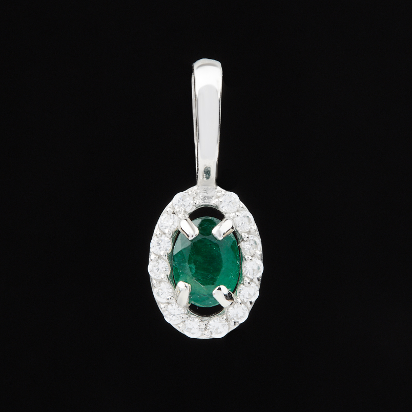 Кулон изумруд Колумбия (серебро 925 пр. родир. бел.) овал огранка