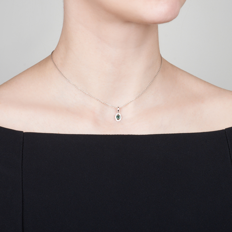 Кулон изумруд Колумбия (серебро 925 пр. родир. бел.) овал огранка