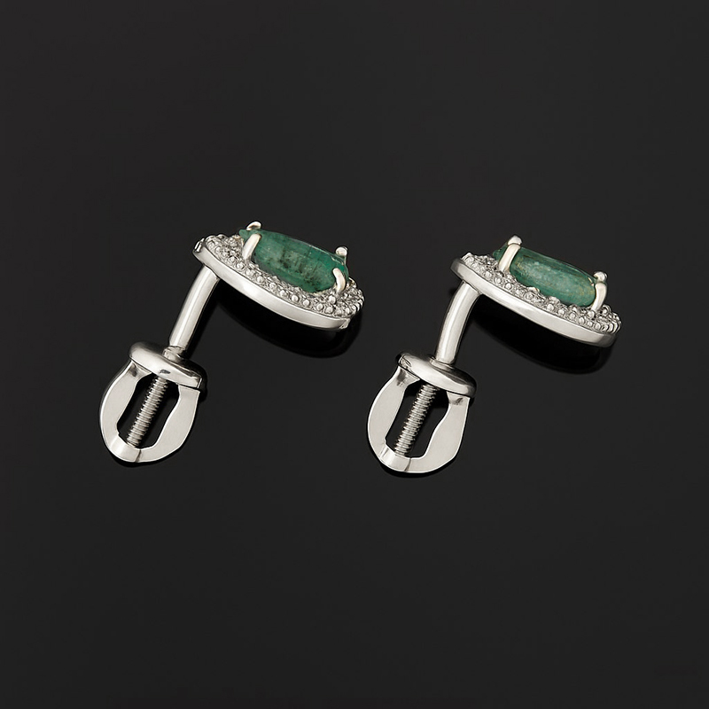 Серьги изумруд Колумбия (серебро 925 пр. родир. бел.) пуссеты огранка