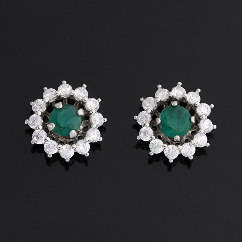 Серьги изумруд Колумбия (серебро 925 пр. родир. бел.) пуссеты огранка