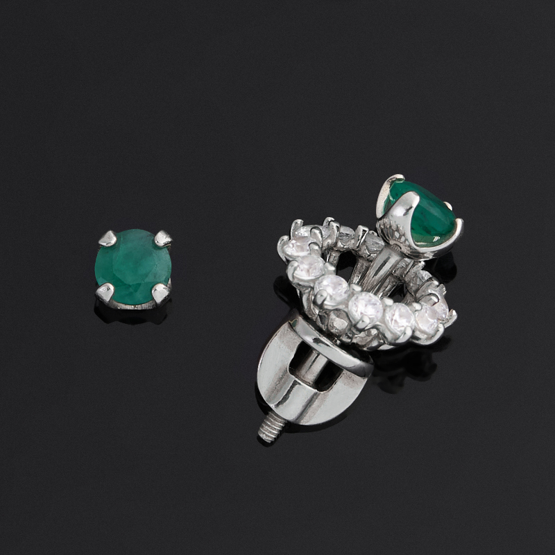 Серьги изумруд Колумбия (серебро 925 пр. родир. бел.) пуссеты огранка