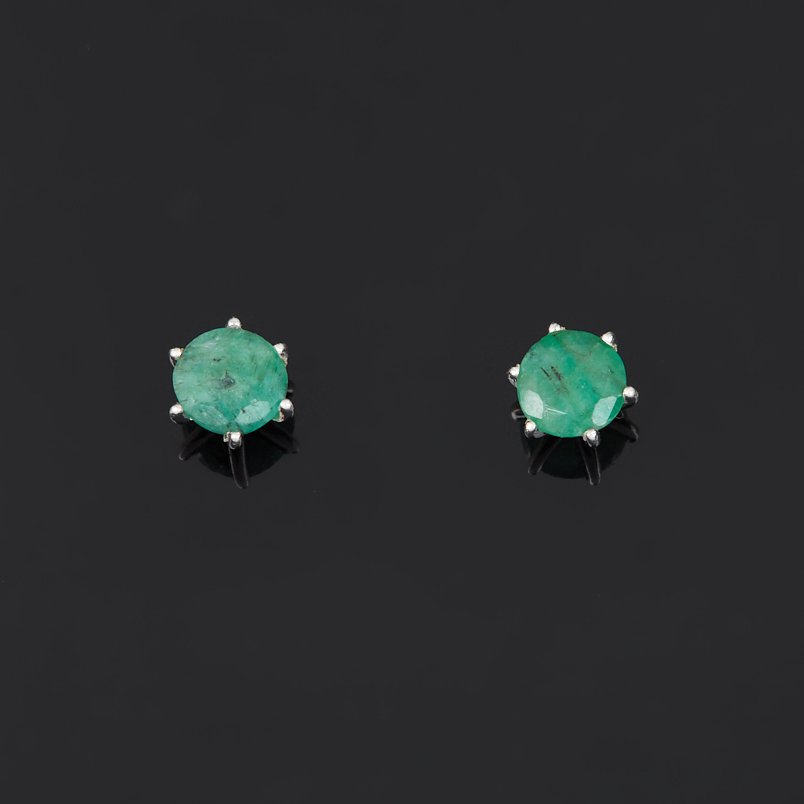 Серьги изумруд Колумбия (серебро 925 пр. родир. бел.) пуссеты огранка