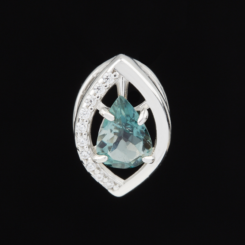 Кулон турмалин голубой (индиголит) Бразилия (серебро 925 пр. родир. бел.) огранка