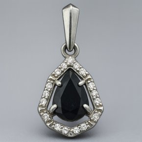 Кулон сапфир Индия (серебро 925 пр. родир. бел.) капля огранка