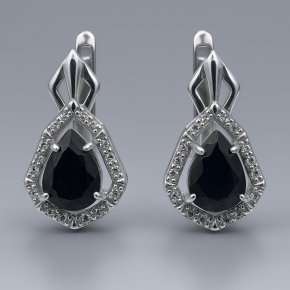 Серьги сапфир Индия (серебро 925 пр. родир. бел.) огранка