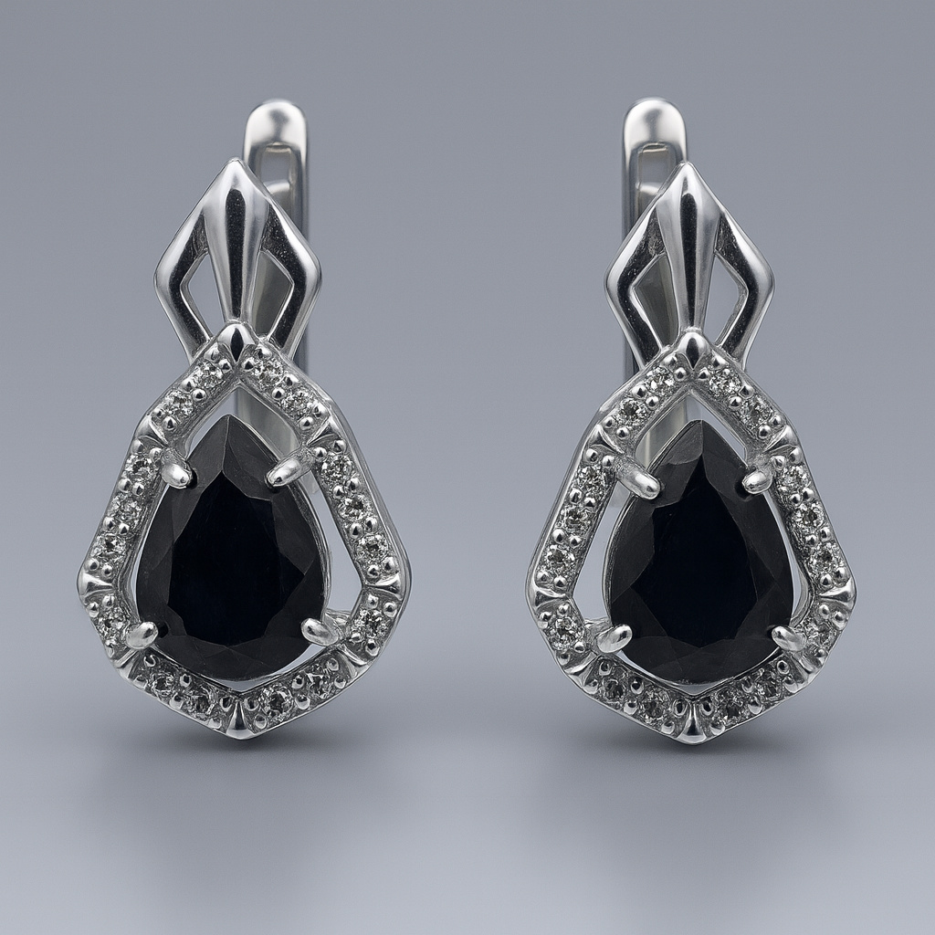 Серьги сапфир Индия (серебро 925 пр. родир. бел.) огранка