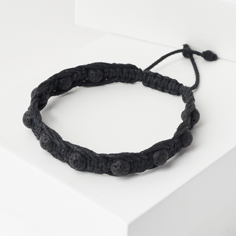 Браслет вулканическая лава Бразилия (текстиль) шамбала 6 мм 20 см (регулируемый)