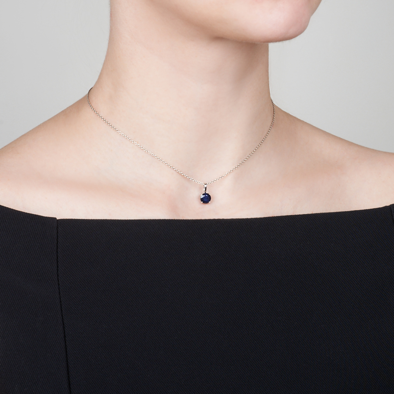 Кулон сапфир Индия (серебро 925 пр. родир. бел.) огранка