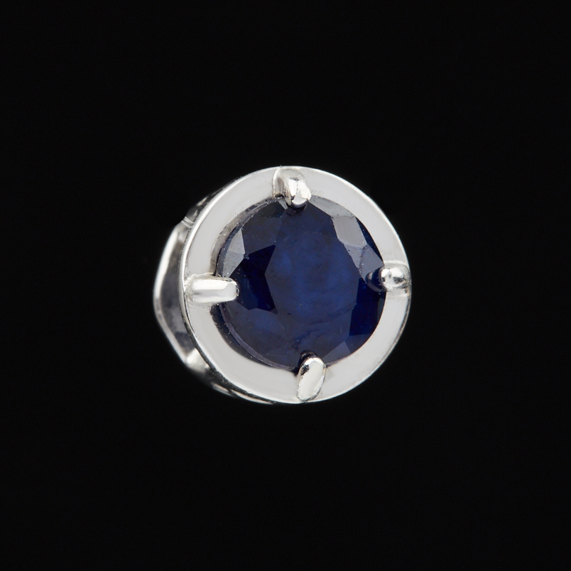 Кулон сапфир Индия (серебро 925 пр. родир. бел.) круг огранка