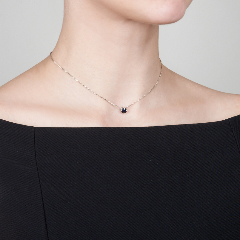 Кулон сапфир Индия (серебро 925 пр. родир. бел.) круг огранка