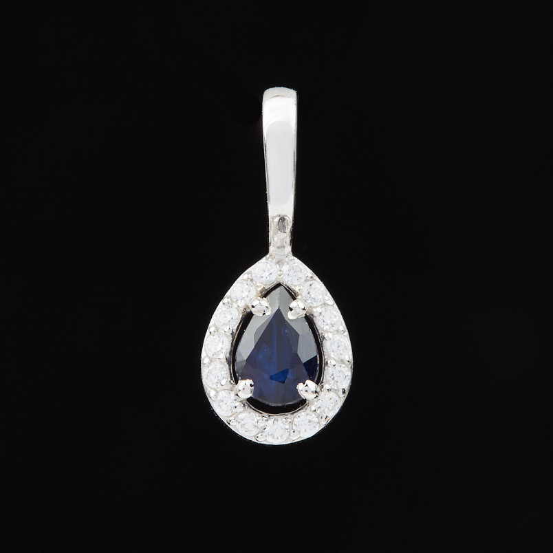 Кулон сапфир Индия (серебро 925 пр. родир. бел.) огранка