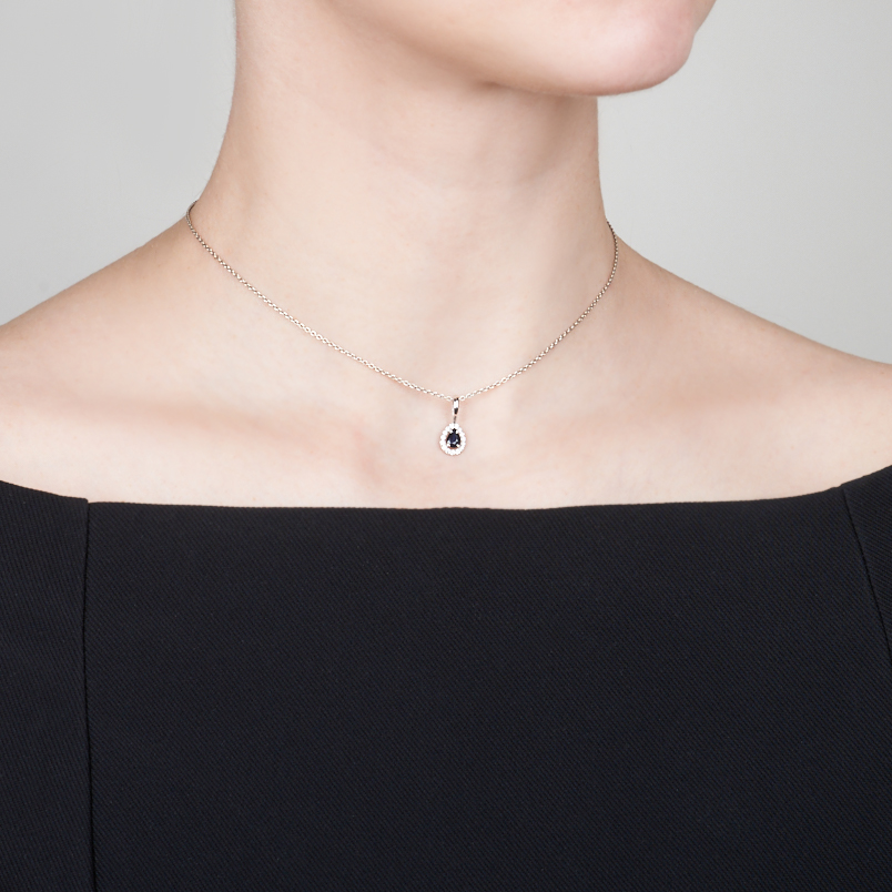 Кулон сапфир Индия (серебро 925 пр. родир. бел.) огранка