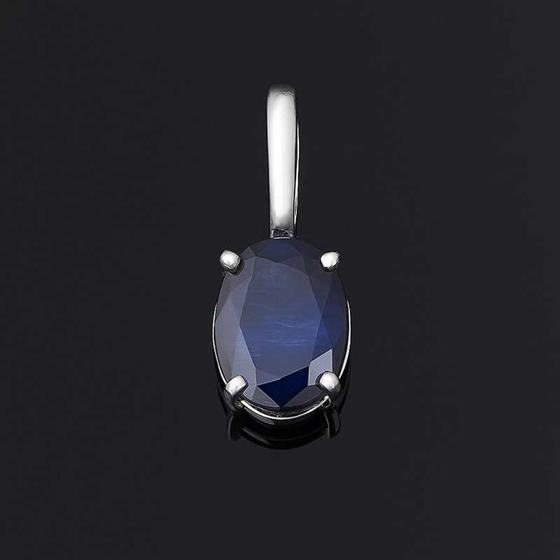 Кулон сапфир Индия (серебро 925 пр. родир. бел.) овал огранка