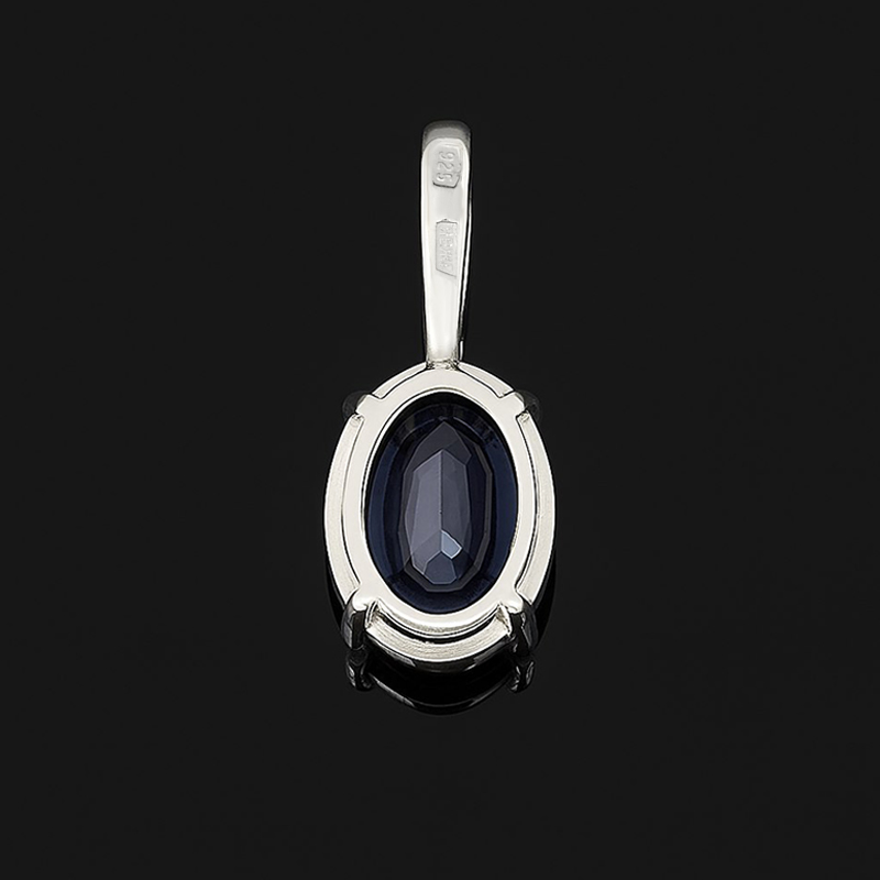 Кулон сапфир Индия (серебро 925 пр. родир. бел.) овал огранка