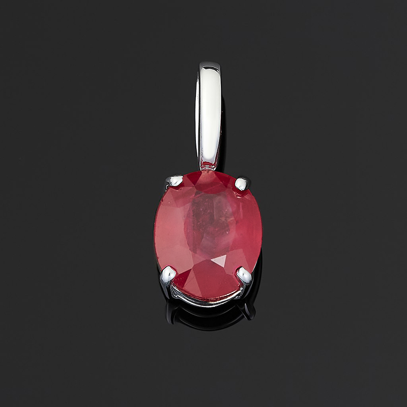 Кулон рубин Мьянма овал огранка (серебро 925 пр. родир. бел.)