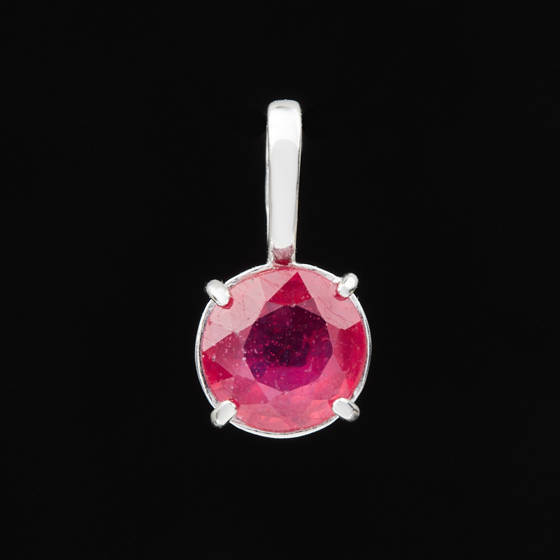 Кулон рубин Мьянма круг огранка (серебро 925 пр. родир. бел.)