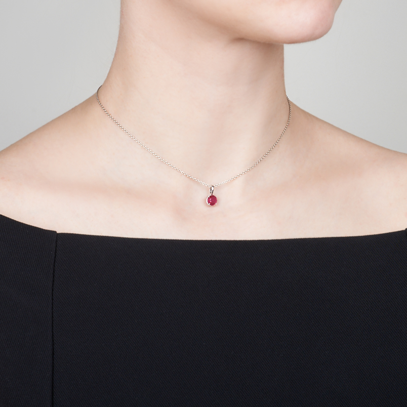 Кулон рубин Мьянма круг огранка (серебро 925 пр. родир. бел.)