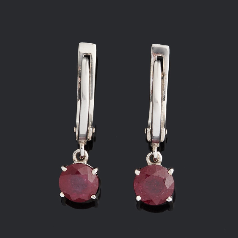 Серьги рубин Мьянма огранка (серебро 925 пр. родир. бел.)