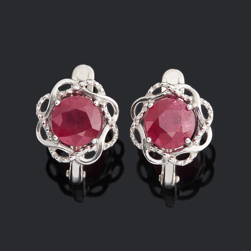 Серьги рубин Мьянма огранка (серебро 925 пр. родир. бел.)