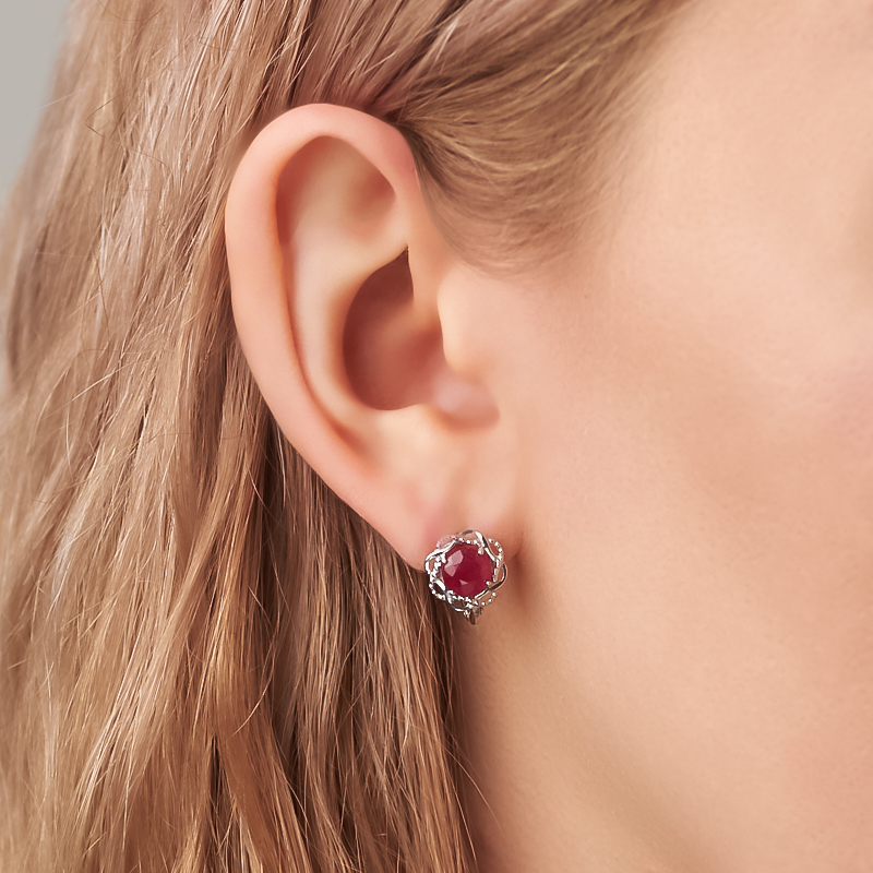 Серьги рубин Мьянма огранка (серебро 925 пр. родир. бел.)