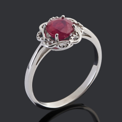 Кольцо рубин Мьянма огранка (серебро 925 пр. родир. бел.) размер 18