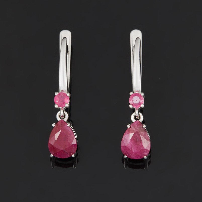 Серьги рубин Мьянма (серебро 925 пр. родир. бел.) огранка