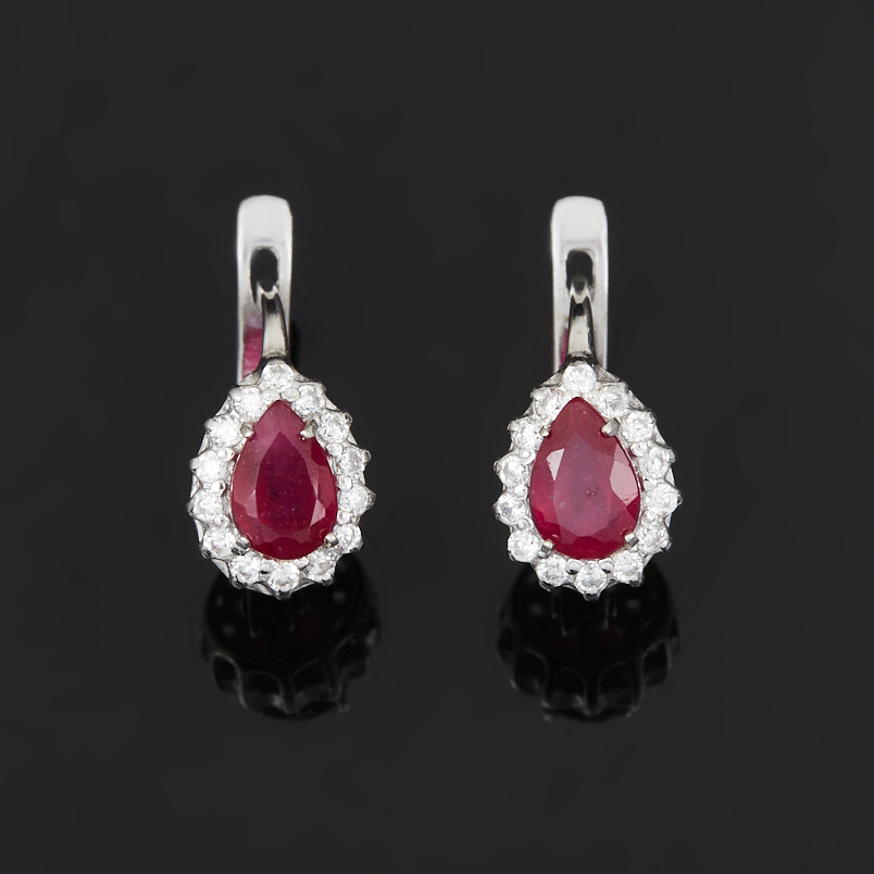 Серьги рубин Мьянма (серебро 925 пр. родир. бел.) огранка