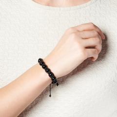 Браслет турмалин черный (шерл) Бразилия (текстиль) шамбала 8 мм 18 см (регулируемый)