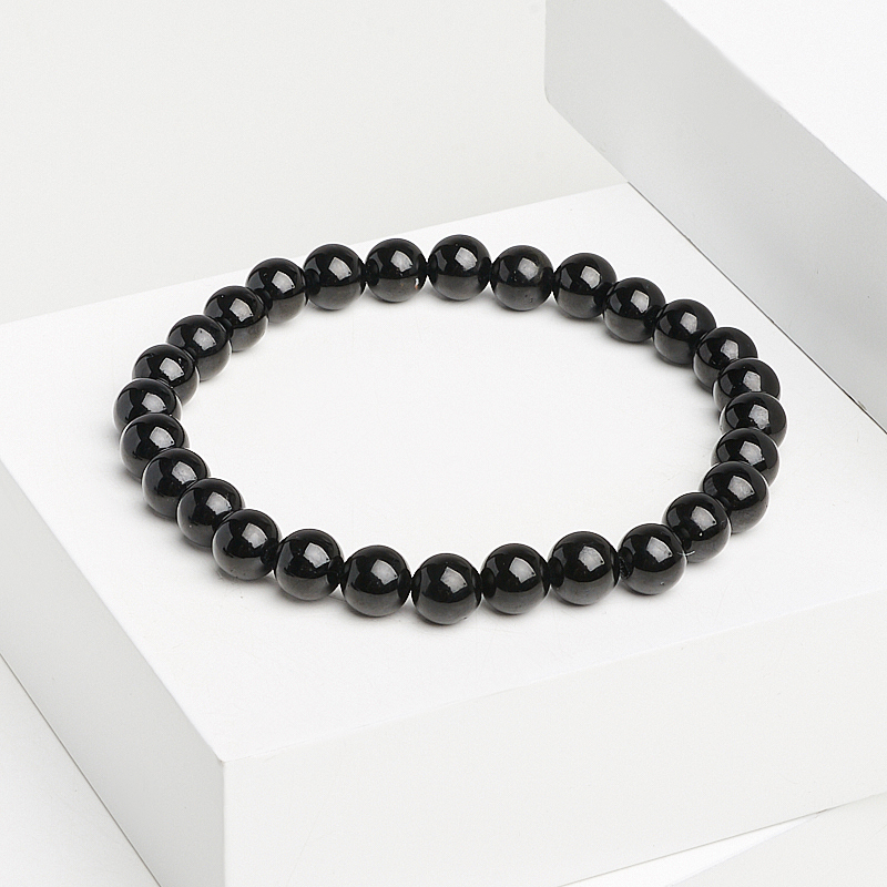 Браслет турмалин черный (шерл) Бразилия 6 мм 18 см