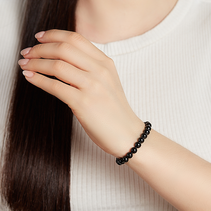 Браслет турмалин черный (шерл) Бразилия 6 мм 18 см