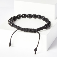 Браслет турмалин черный (шерл) Бразилия (текстиль) шамбала 6 мм 18 см (регулируемый)