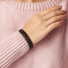 Браслет турмалин черный (шерл) Бразилия (биж. сплав, сталь хир.) пружина огранка 3 мм 18 см (регулируемый)