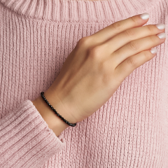 Браслет турмалин черный (шерл) Бразилия (сталь хир.) огранка 3 мм 18 см (+3 см)