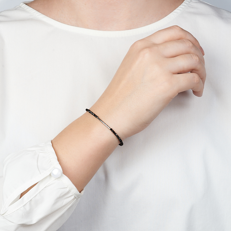 Браслет турмалин черный (шерл) Бразилия (сталь хир.) огранка 3 мм 18 см (+3 см)