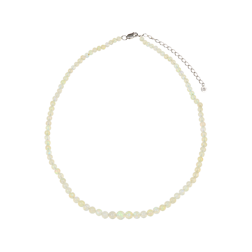 Бусы опал благородный белый Эфиопия (серебро 925 пр. родир. бел.) 42&nbsp;см (+7&nbsp;см)