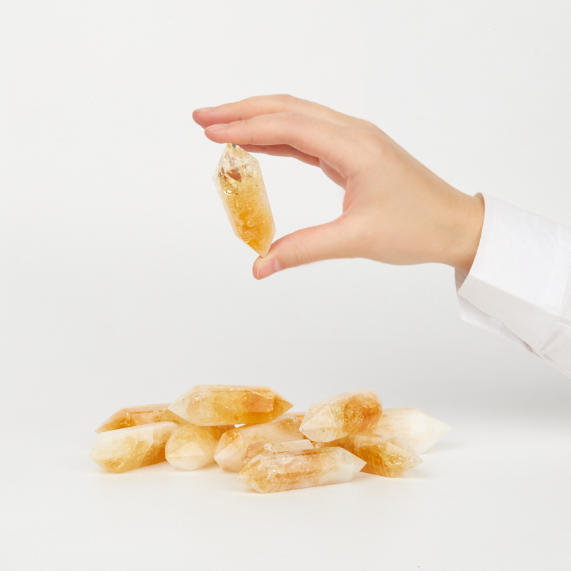 Кристалл цитрин Бразилия 7-9&nbsp;см (двухголовик) (ограненный) (1&nbsp;шт)