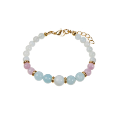 Браслет микс аквамарин, кунцит (сталь хир. позолота) 16 см (+3 см)