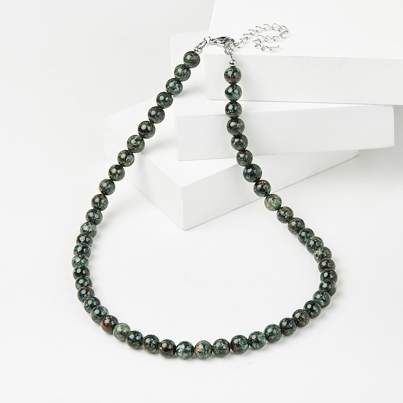 Бусы клинохлор (серафинит) Россия (сталь хир.) 10 мм 46 см (+7 см)