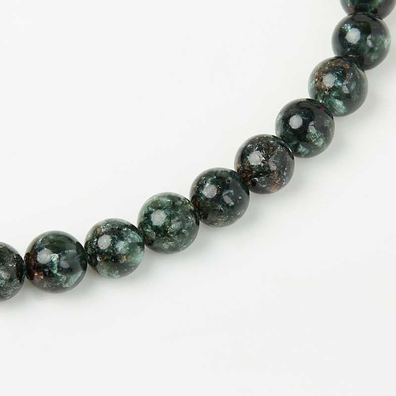 Бусы клинохлор (серафинит) Россия (сталь хир.) 10 мм 46 см (+7 см)